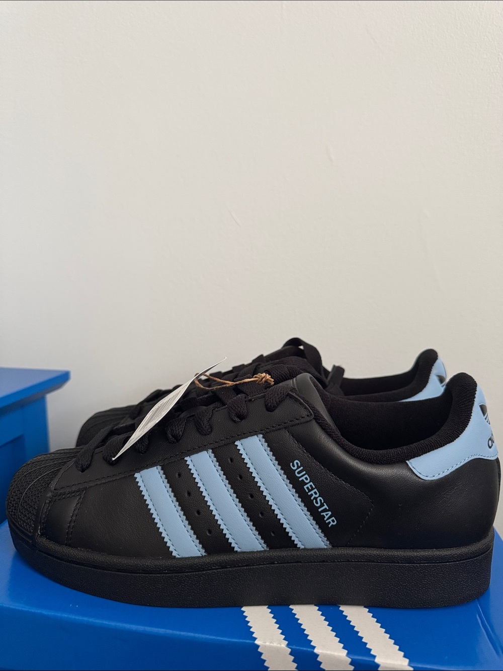 adidas Superstar II Black Sneakers with Light Blue Stripes